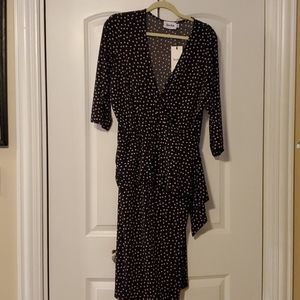 Leota Black and Purple Polka Dot Peplum Wrap Dress